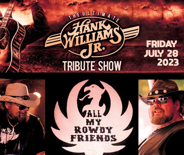 Flyer with tribute show logo and images of Hank Williams Jr. tribute artists