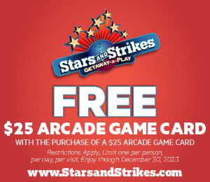 Stars & Strikes - Free $25 Arcade Game Card