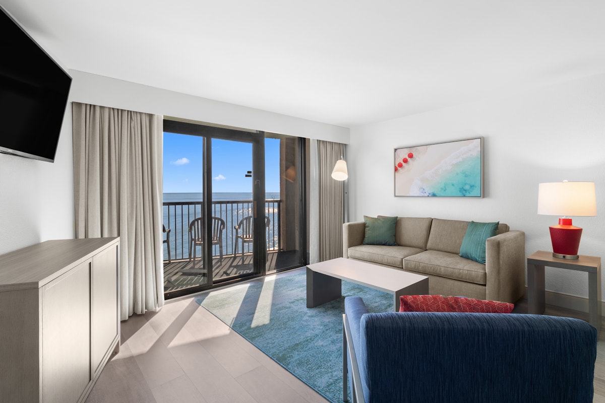 Compass Cove - Mariner Building - Oceanfront Deluxe Two Bedroom Condo - Living Room Photo