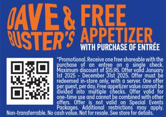 Dave & Buster's - Free Appetizer with Purchase of Entree Photo