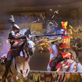 Medieval Times two knights jousting on horses