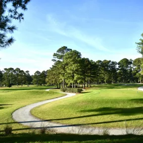 Eagle Nest greens with curvy golf cart path