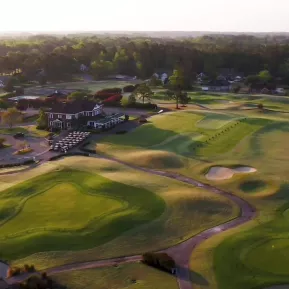 River Hills golf course aerial with rolling greens and fairway