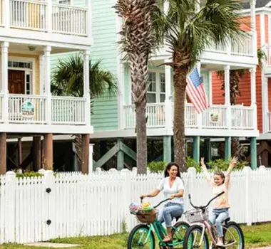 mom and daughter on bikes