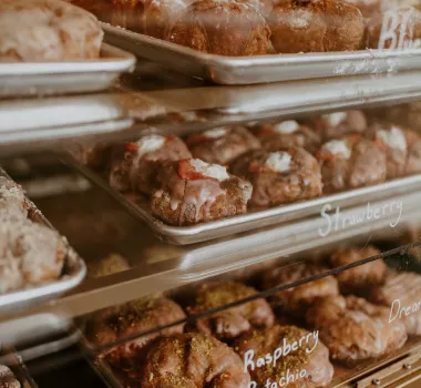 Donut case at Parlor Doughnuts in Pawleys Island
