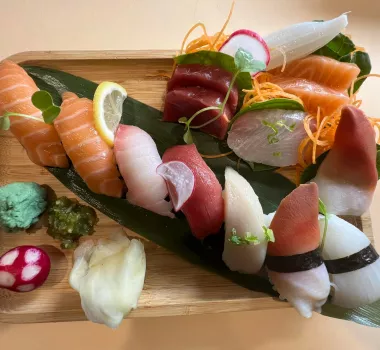 Sushi plated and on display