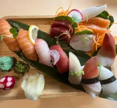 Sushi plated and on display
