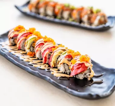 Sushi plated and on display