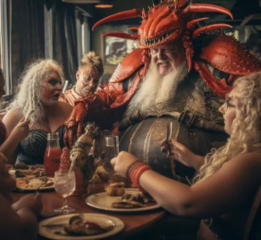 AI generated picture of people eating seafood