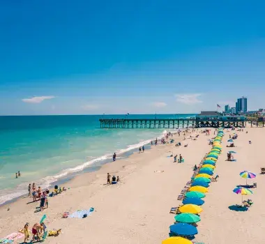 Myrtle Beach aerial of coast with Pier 14 and SkyWheel