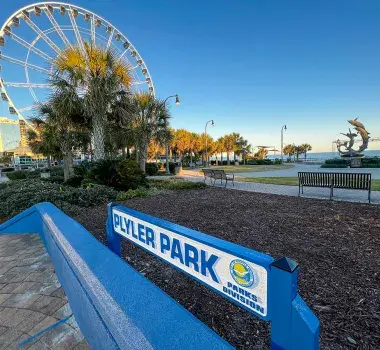 Plyler Park with SkyWheel and Goddess of the Sea statue