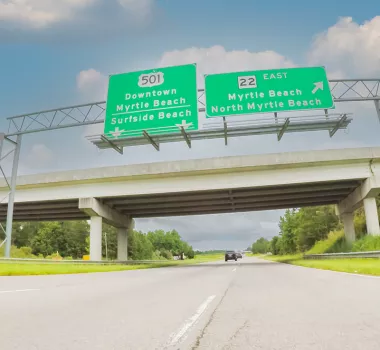 Myrtle Beach area road signs for Hwy. 501 and Hwy. 22
