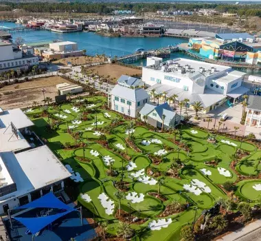 PopStroke Myrtle Beach aerial of building and putting greens