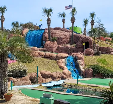 mini golf course with waterfall