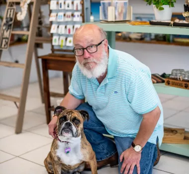 Owner Joe and his dog in the gallery.