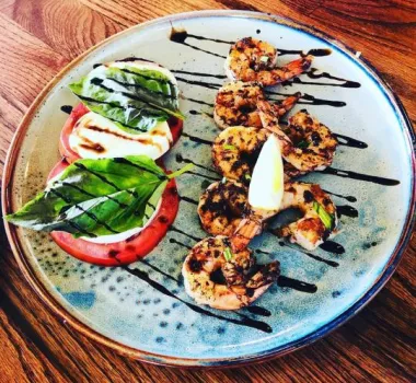 shrimp plate and bruschetta