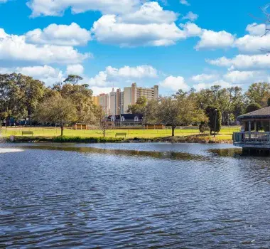 Wide shot of McLean park on a sunny day.
