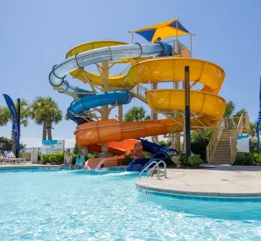 Two huge twisty water slides at Embassy Suites.