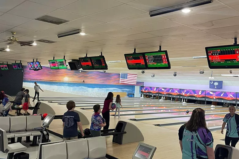 Myrtle Beach Bowl bowling alleys with adults and children bowling