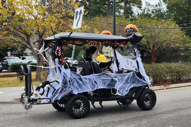 Surfside Beach golf cart decorated for Halloween