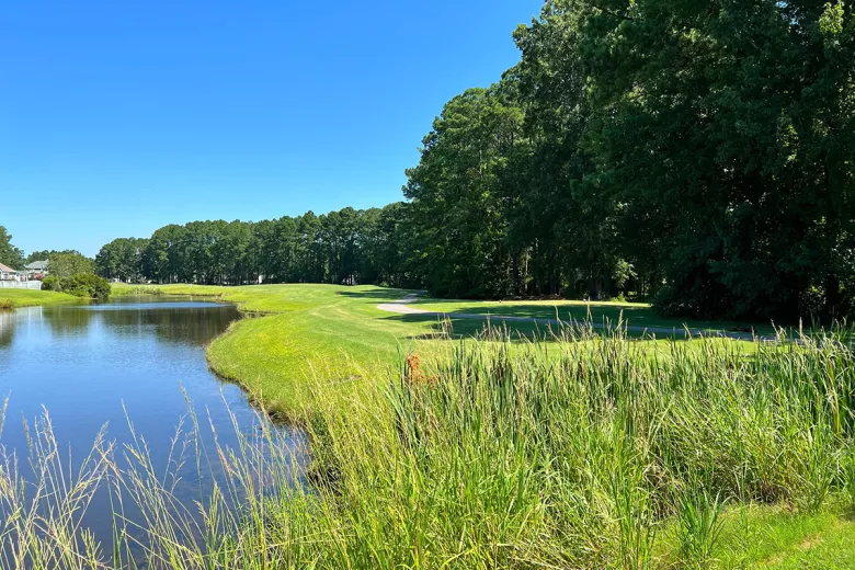 Colonial Charters Golf Club fairway and green with water feature