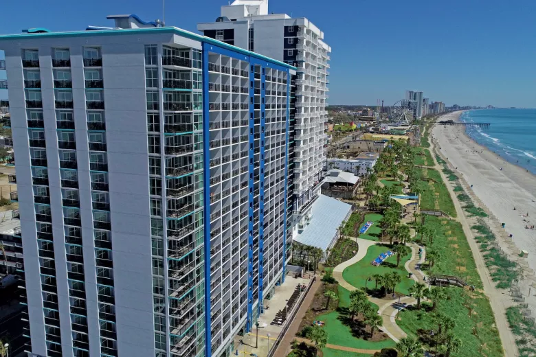 Bay View Resort Aerial of the building and Myrtle Beach Boardwalk