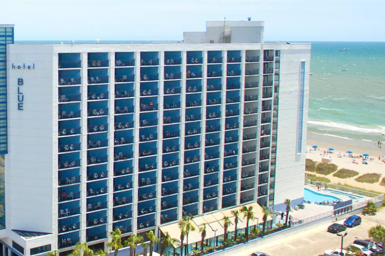 hotel BLUE aerial with beach