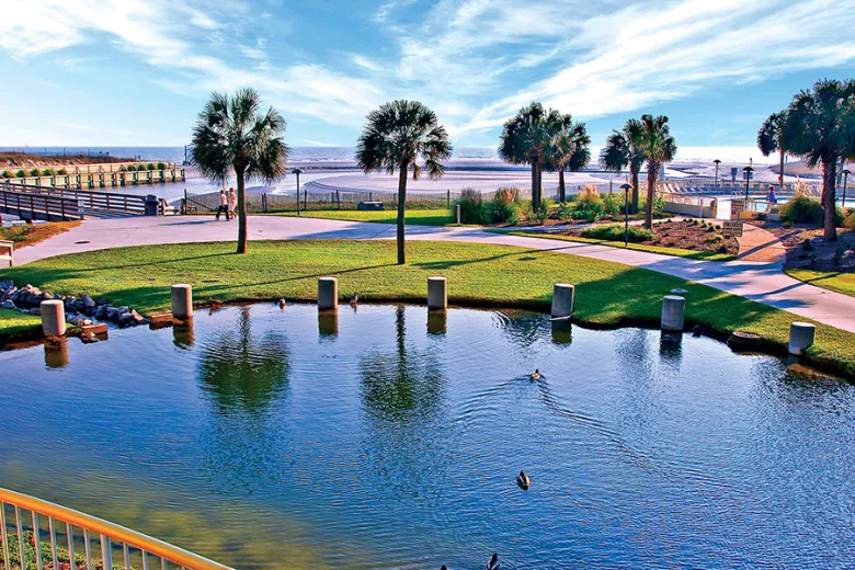 Ocean Creek resort view with pond