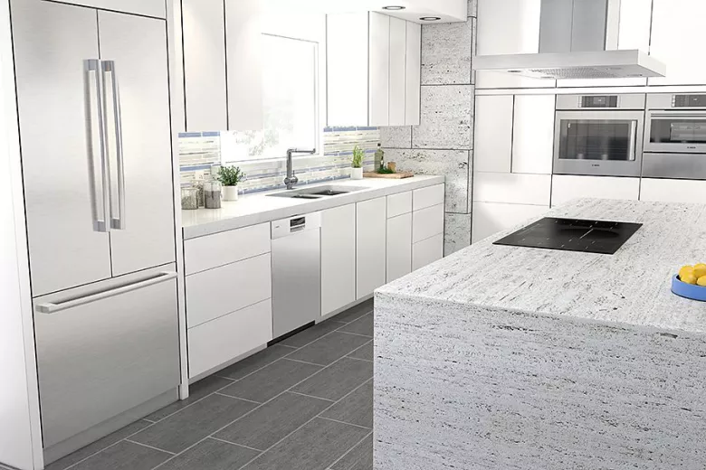 white kitchen with stainless steel appliances