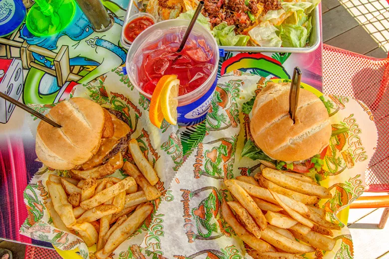 Loco Gecko burger, fries and salad