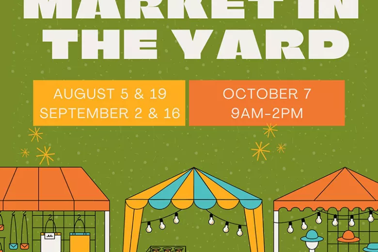 Poster with carton tents with crafts and food