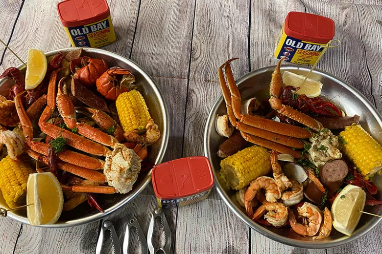 Noizy Oysters seafood boil with Old Bay seasoning