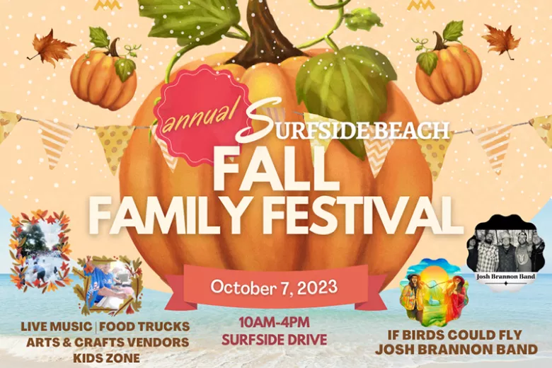 Surfside Beach Fall Family Festival graphic with pumpkin