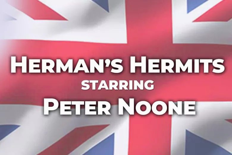 UK flag with Herman's Hermits starring Peter Noone text