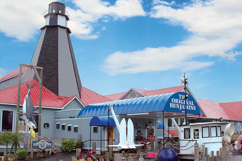 The Original Benjamin's Calabash Seafood building exterior with lighthouse