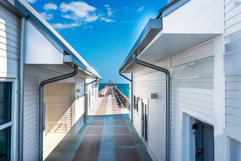 View between the shops at the new Surfside Beach Pier