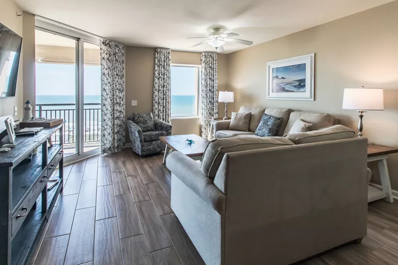 Tilghman Beach and Golf Resort condo living room with view