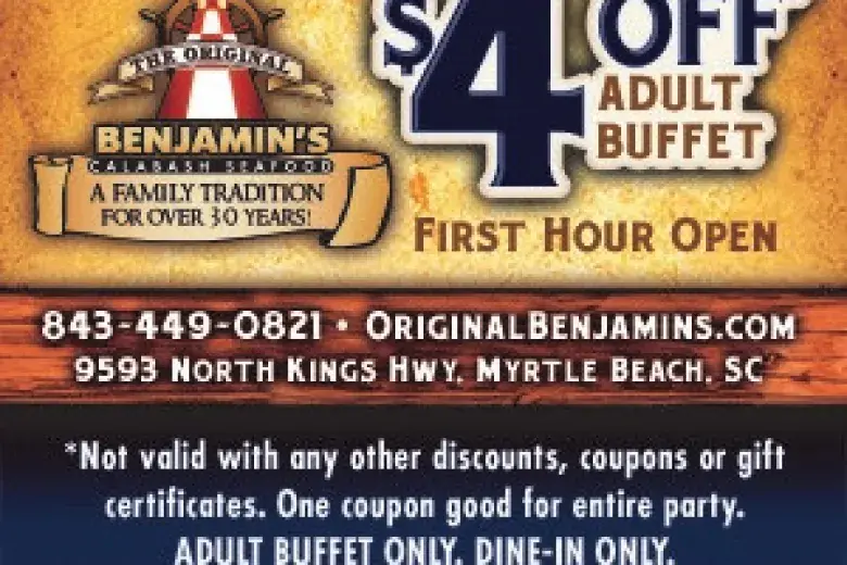 2023 Original Benjamin's Calabash Seafood VisitMyrtleBeach.com coupon
