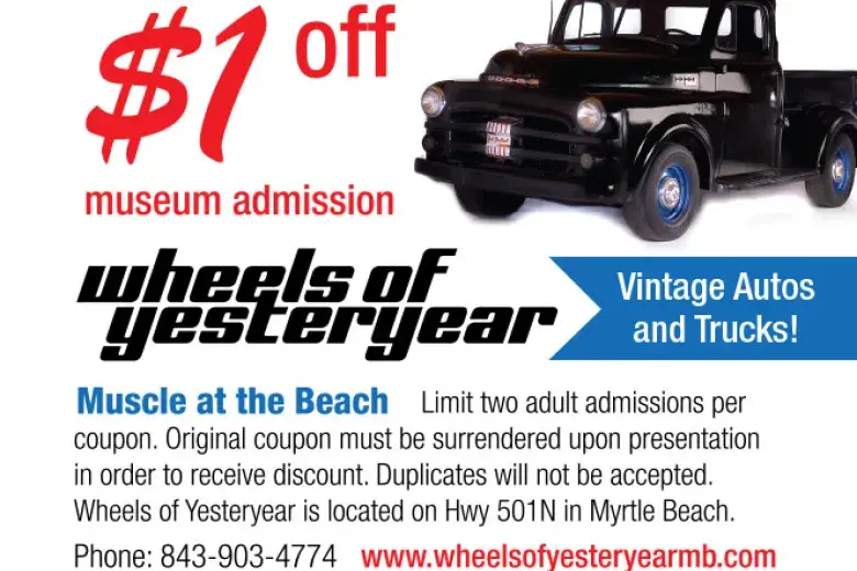 2023 Wheels of yesteryear VisitMyrtleBeach coupon