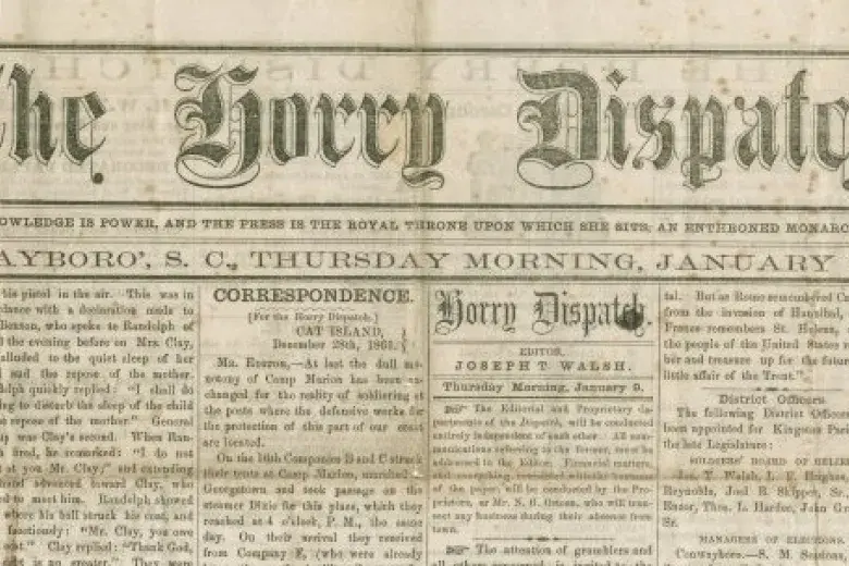 “Looking Outward, Looking Inward: Local, Regional, and National News as Reported in The Horry Dispatch, 1861-1862” Photo