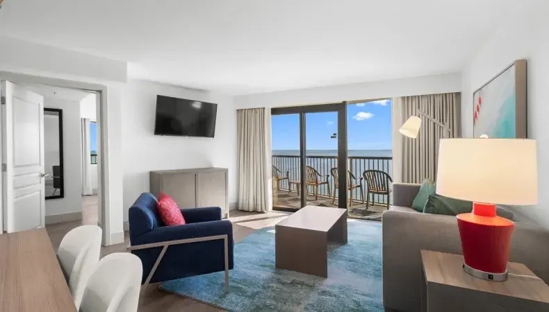 Compass Cove - Mariner Building - Oceanfront Deluxe Two Bedroom Condo - Living Room Photo 2