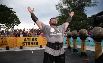 Man in the Worlds Strongest Man competition victorious