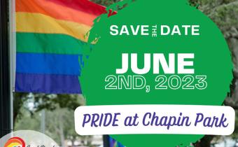 Save the Date graphic with rainbow flag