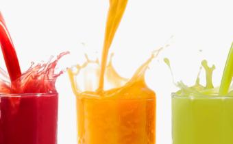 Juice Crush red, orange and green juices in glasses