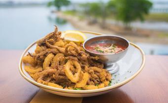 Drunken Jack's fried calimari overlooking inlet