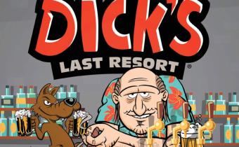 Dick's Last Resort cartoon with dog and bar