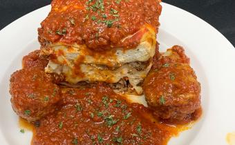Jiggy's Bistro lasagna with meatballs