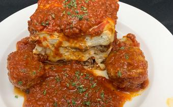 Jiggy's Bistro lasagna with meatballs