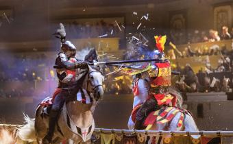 Medieval Times two knights jousting on horses