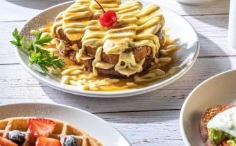 Mimosa's breakfast items and waffles